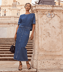 Denim Patch Pocket Midi Skirt in Classic Mid Wash carousel Product Image 1