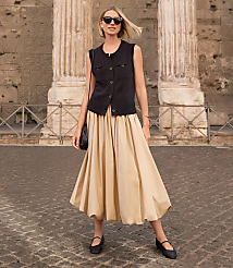 Petite Poplin Ruched Bubble Midi Skirt carousel Product Image 1