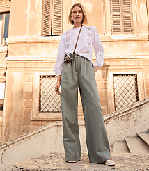 Petite Pleated Pull On Wide Leg Pants in Twill carousel Product Image 1