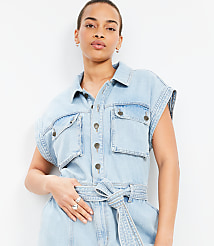 Petite Denim Utility Romper in Light Wash carousel Product Image 2