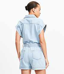 Petite Denim Utility Romper in Light Wash carousel Product Image 3
