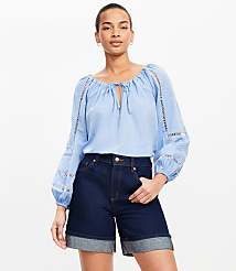Petite A-Line High Rise Denim Shorts in Rinse Wash carousel Product Image 1