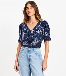 Petite Palm Lace Trim Ruffle Blouse carousel Product Image 3