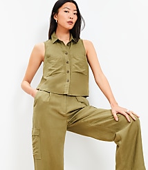 Petite Linen Blend Sleeveless Pocket Shirt carousel Product Image 1