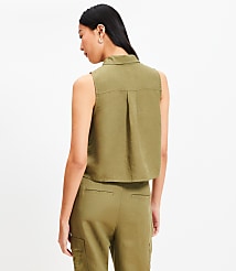 Linen Blend Sleeveless Pocket Shirt carousel Product Image 3