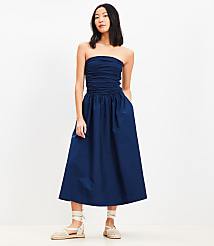 Strapless Poplin Mixed Media Pocket Dress carousel Product Image 1