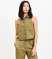 Linen Blend Sleeveless Pocket Shirt carousel Product Image 2