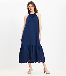 Eyelet Poplin Mixed Media Maxi Halter Dress carousel Product Image 2