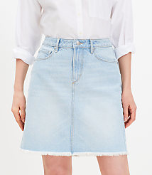 Petite Frayed Denim Mini Skirt in Light Wash Indigo carousel Product Image 2