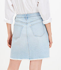 Petite Frayed Denim Mini Skirt in Light Wash Indigo carousel Product Image 3