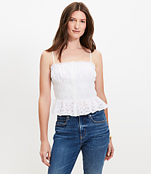 Eyelet Ruffle Smocked Button Cami carousel Product Image 1