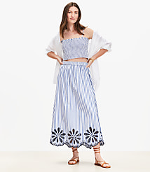 Petite Floral Eyelet Stripe Poplin Pull On Maxi Pocket Skirt carousel Product Image 1