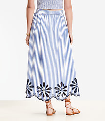 Petite Floral Eyelet Stripe Poplin Pull On Maxi Pocket Skirt carousel Product Image 3