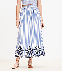 Petite Floral Eyelet Stripe Poplin Pull On Maxi Pocket Skirt carousel Product Image 2