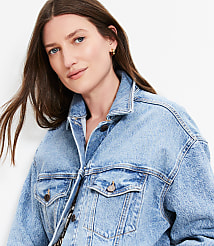 Petite Oversized Denim Trucker Jacket in Light Wash Indigo carousel Product Image 5