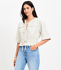 Poplin Safari Peplum Top carousel Product Image 1