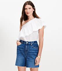 Striped Ruffle One Shoulder Top carousel Product Image 1
