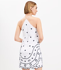 Petite Embroidered Linen Blend Mini Halter Dress carousel Product Image 3