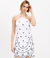 Petite Embroidered Linen Blend Mini Halter Dress carousel Product Image 2