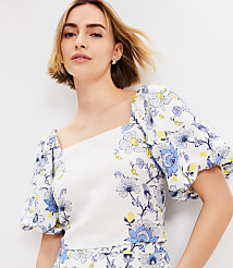 Petite Garden Linen Blend Bubble Sleeve Top carousel Product Image 1