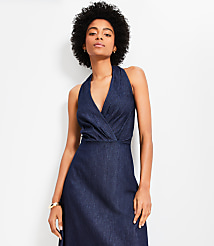 Petite Chambray Midi Halter Dress carousel Product Image 1