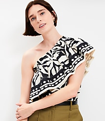 Petite Fern Poplin Ruffle One Shoulder Top carousel Product Image 2