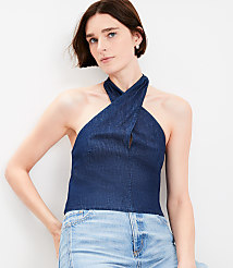 Chambray Crossover Halter Top carousel Product Image 1