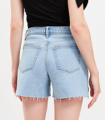 Flip Hem High Rise Cut Off Denim Shorts in Light Vintage Indigo Wash carousel Product Image 3