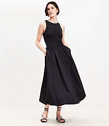 Poplin Bubble Mixed Media Midi Dress carousel Product Image 1