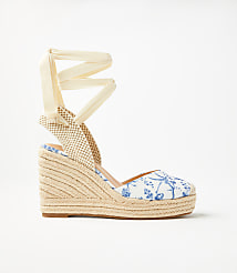 Bird Toile Lace Up Espadrille Wedges carousel Product Image 1