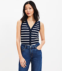 Striped V-Neck Cardigan Tank Top carousel Product Image 1