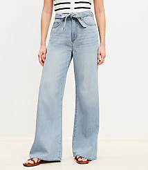 Petite Curvy Palazzo Jeans in Light Wash carousel Product Image 1