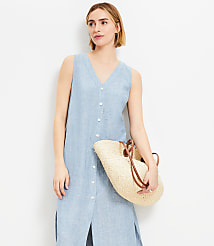 Petite Linen Vest Midi Dress carousel Product Image 1