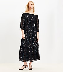 Shimmer Clip Balloon Sleeve Off The Shoulder Midi Dress carousel Product Image 2