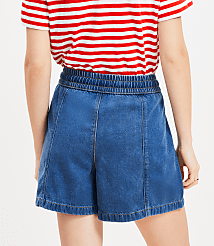 Petite High Rise Drawstring Denim Shorts in Classic Mid Wash carousel Product Image 3