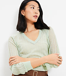 Sheer Ribbed V-Neck Sweater carousel Product Image 2