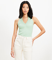 Ribbed V-Neck Halter Sweater carousel Product Image 1
