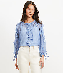 Petite Chiffon Ruffle Tie Cuff Blouse carousel Product Image 1