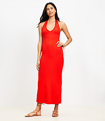Ribbed Maxi Halter Sweater Dress carousel Product Image 1