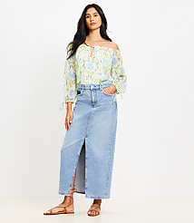 Petite Denim Maxi Skirt in Light Vintage Wash carousel Product Image 1