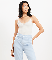 Heathered Lace Trim Ribbed Cami carousel Product Image 2