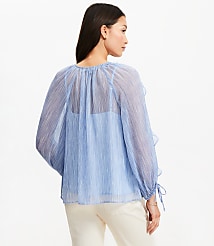 Striped Chiffon Ruffle Tie Cuff Blouse carousel Product Image 3