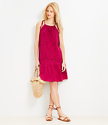 Petite Eyelet Linen Blend Mini Halter Dress carousel Product Image 1