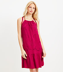 Tall Eyelet Linen Blend Mini Halter Dress carousel Product Image 2