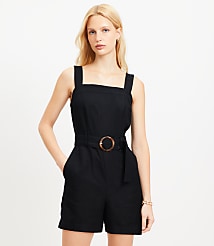 Belted Linen Blend Strappy Romper carousel Product Image 3
