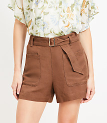 Belted Patch Pocket Shorts in Linen Blend carousel Product Image 2