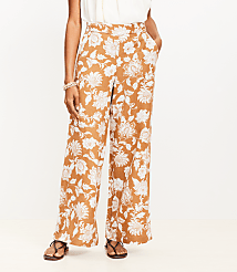 Petite Floral Pull On Wide Leg Pants in Linen Blend carousel Product Image 3
