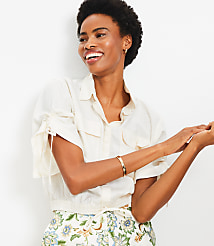 Linen Blend Drawstring Pocket Top carousel Product Image 1