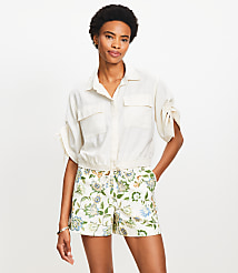 Linen Blend Drawstring Pocket Top carousel Product Image 3
