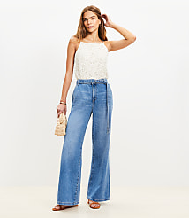 Belted Palazzo Jeans in Classic Mid Wash carousel Product Image 2